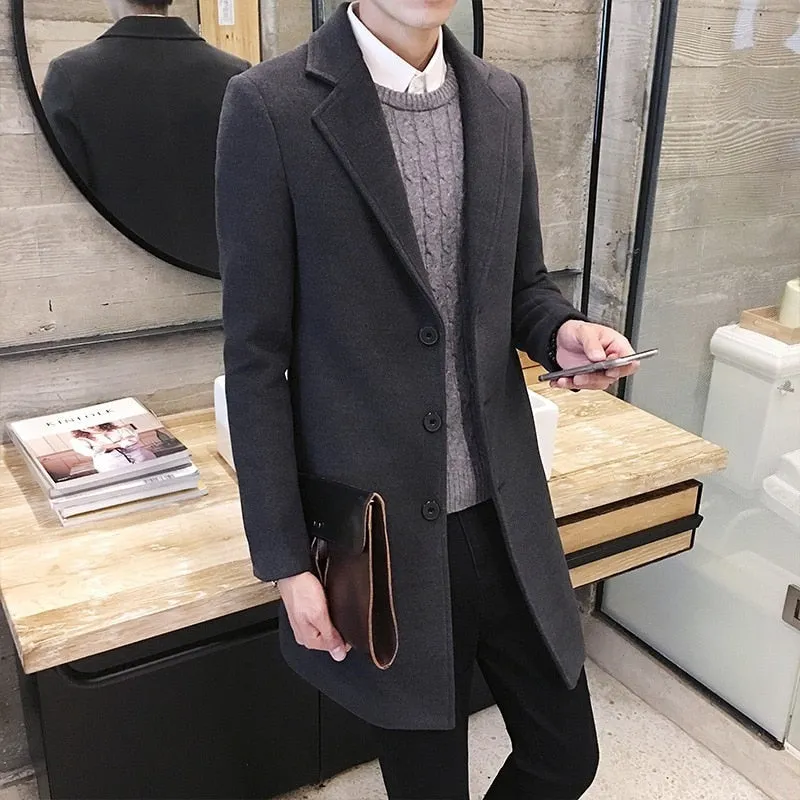 Fashion Men Wool &amp; Blends Mens Casual Business Trench Coat Mens Leisure Overcoat Male Punk Style Blends Dust Coats Jackets