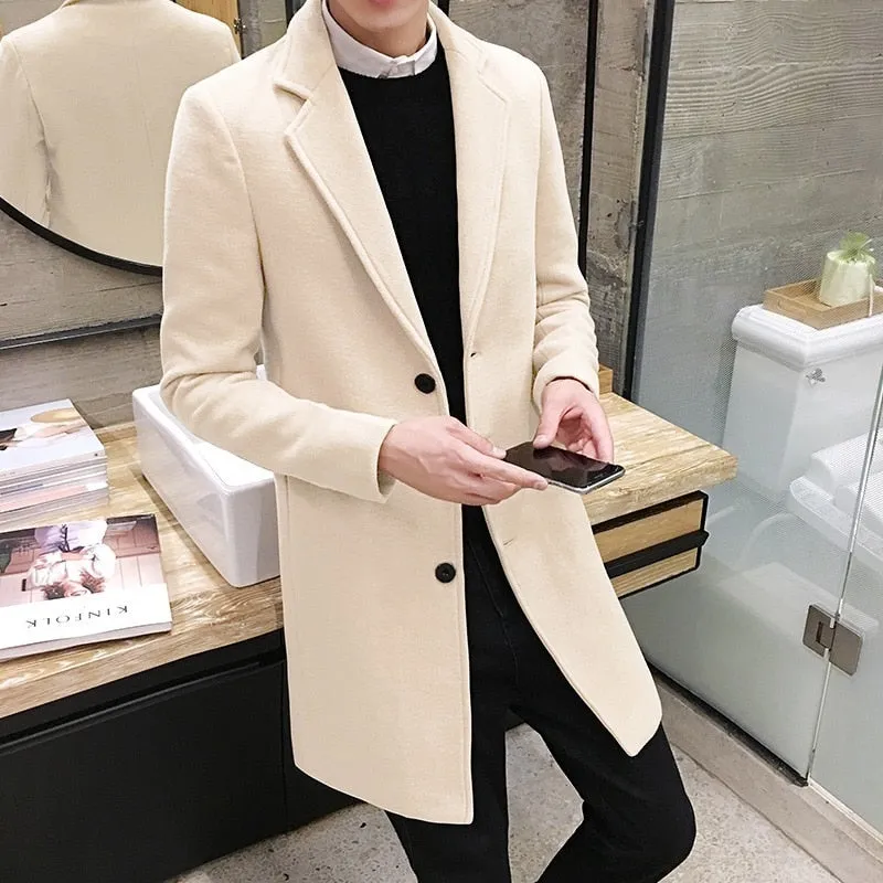 Fashion Men Wool &amp; Blends Mens Casual Business Trench Coat Mens Leisure Overcoat Male Punk Style Blends Dust Coats Jackets