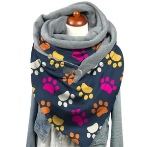 Fashion Women Cute Cat Print Scarf Hijabs Female Lady Retro Button Female Multi-Purpose Shawl Scarf 80cm-100cm Winter Echarpe