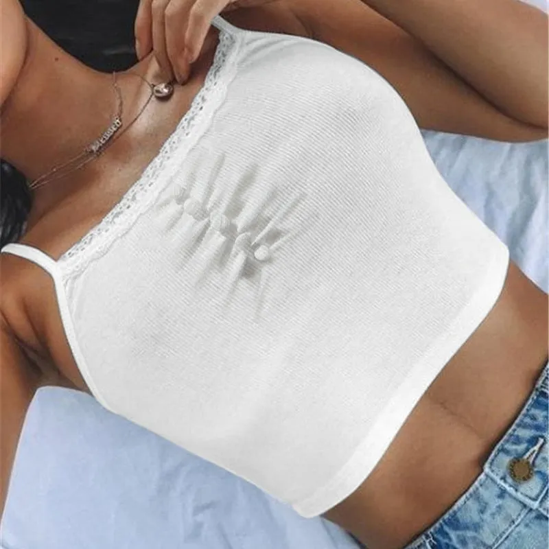 Fashionkova  Streetwear Lace Patchwork Summer White Tank Top Women Home Y2K Fashion Leisure Outfit Basic Casual Crop Tops Kawaii Clothes