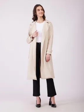 Faux Suede Double Breasted Overcoat - Beige