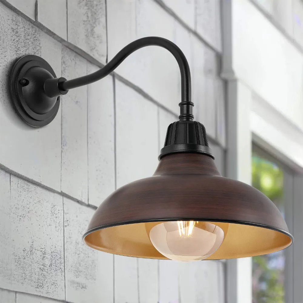 Flynix 12.25" Farmhouse Industrial Indoor/Outdoor Iron LED Gooseneck Arm Outdoor Sconce