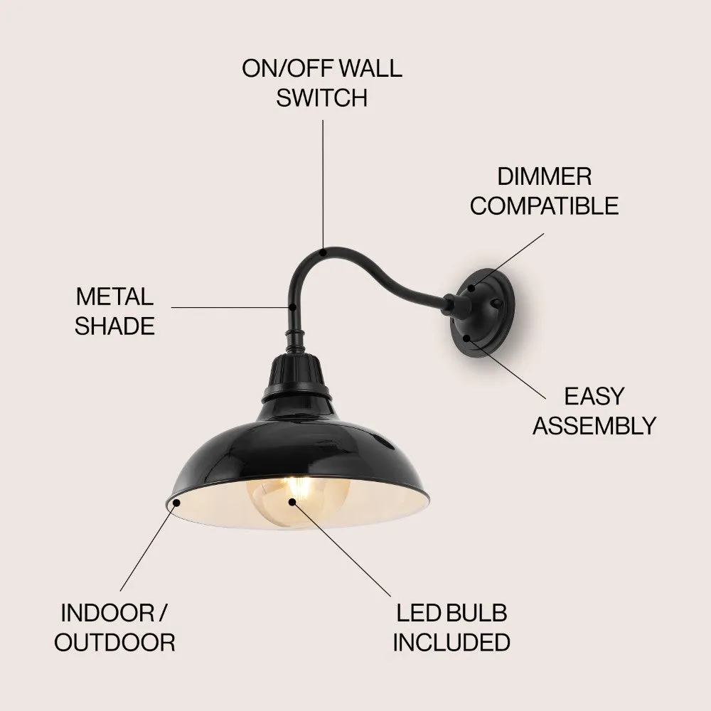 Flynix 12.25" Farmhouse Industrial Indoor/Outdoor Iron LED Gooseneck Arm Outdoor Sconce