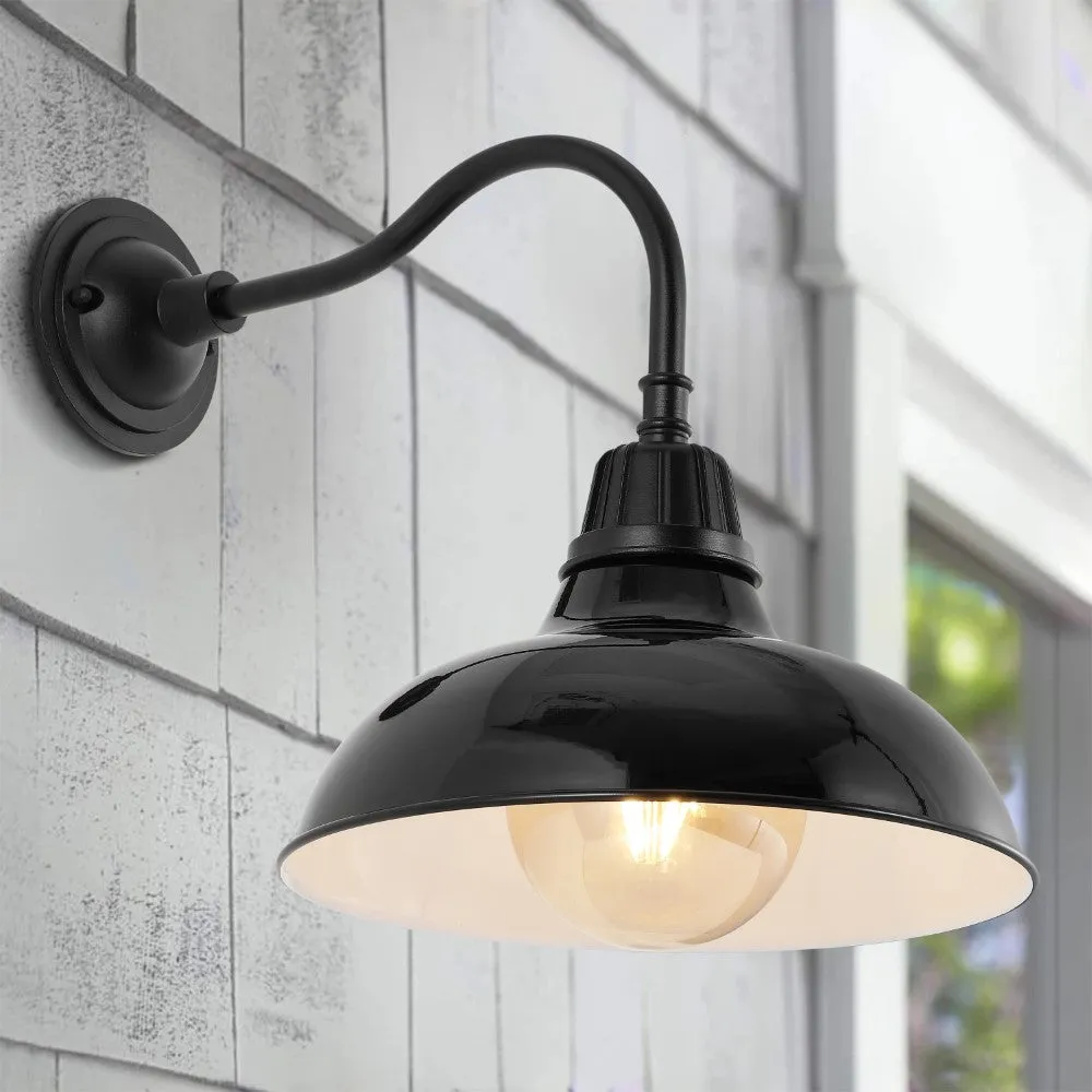 Flynix 12.25" Farmhouse Industrial Indoor/Outdoor Iron LED Gooseneck Arm Outdoor Sconce