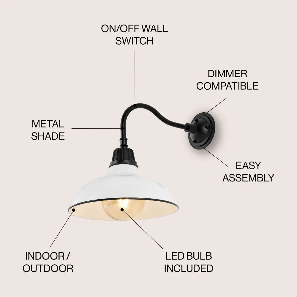 Flynix 12.25" Farmhouse Industrial Indoor/Outdoor Iron LED Gooseneck Arm Outdoor Sconce