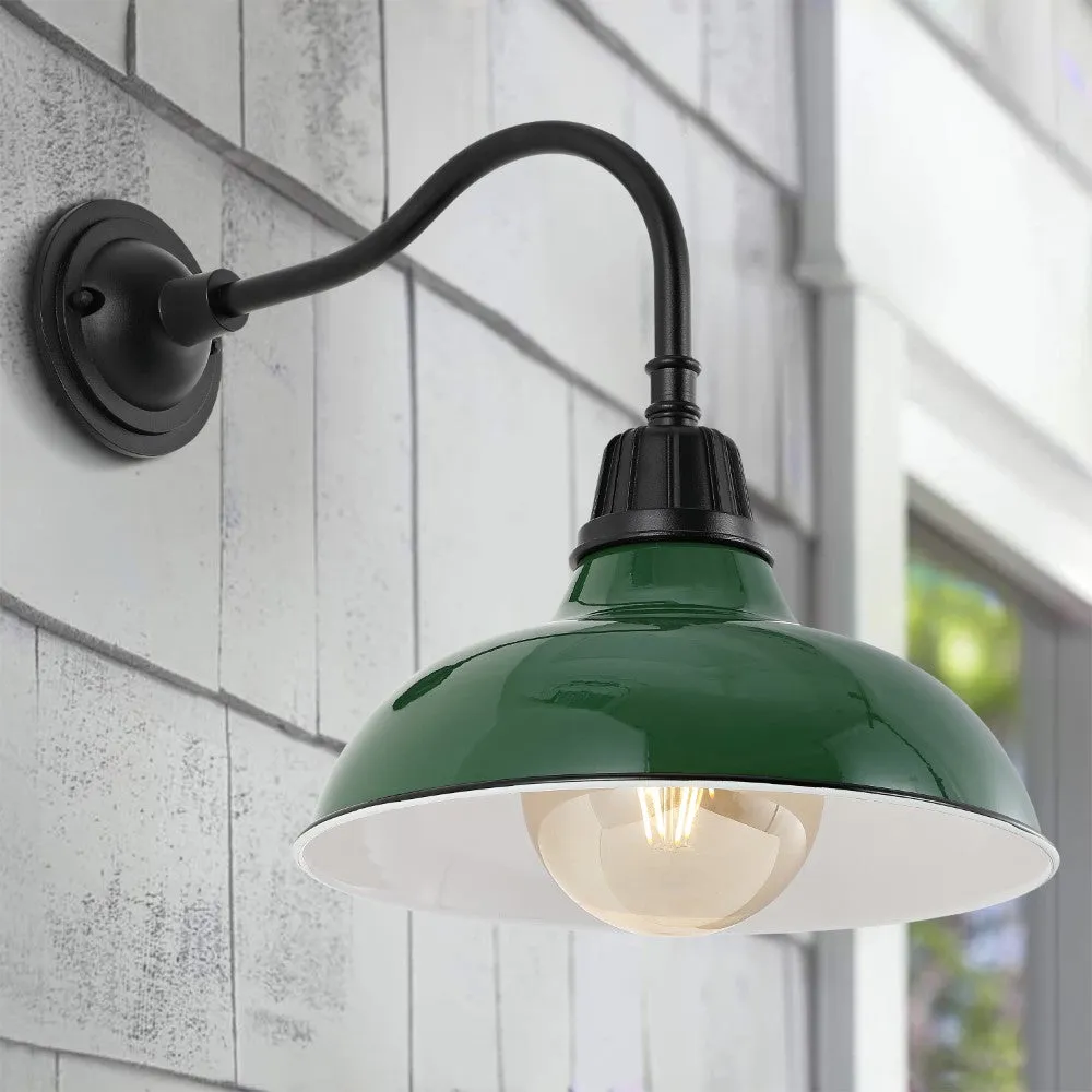 Flynix 12.25" Farmhouse Industrial Indoor/Outdoor Iron LED Gooseneck Arm Outdoor Sconce