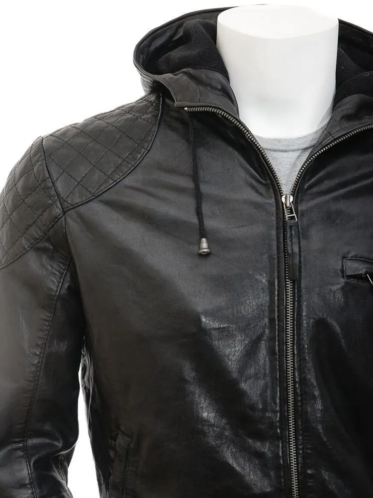 Franc Black Hooded Leather Jacket for Men