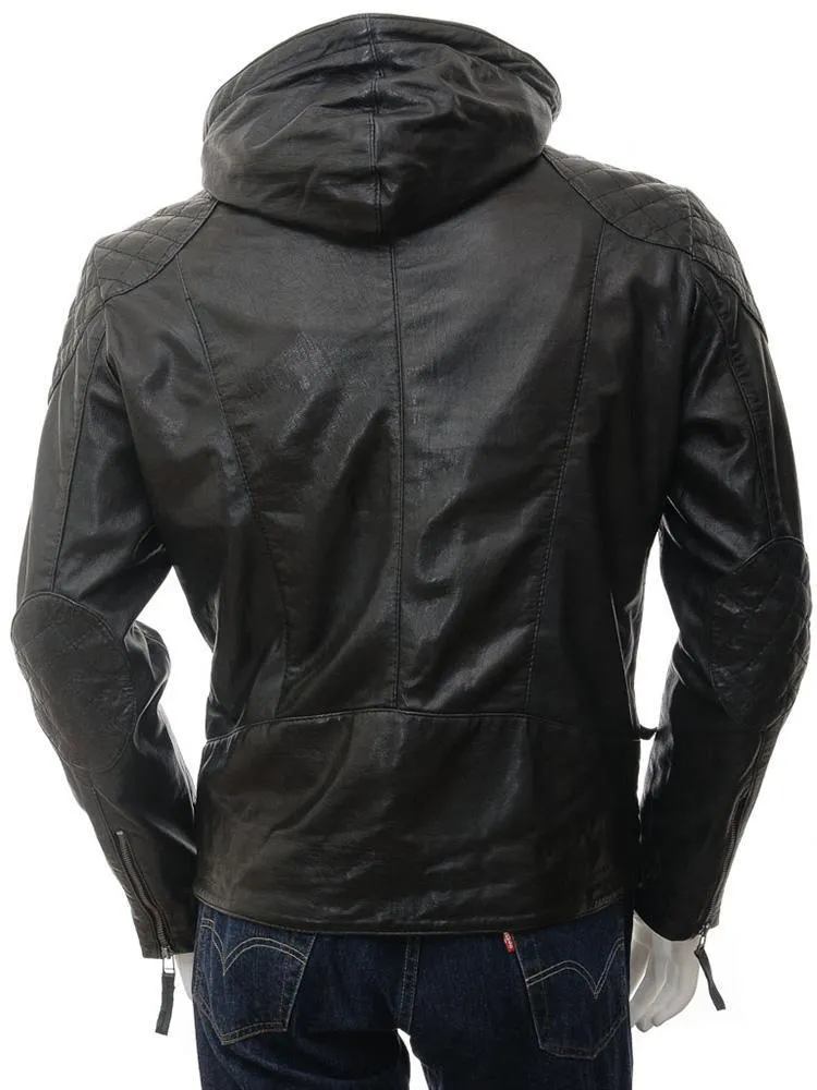 Franc Black Hooded Leather Jacket for Men