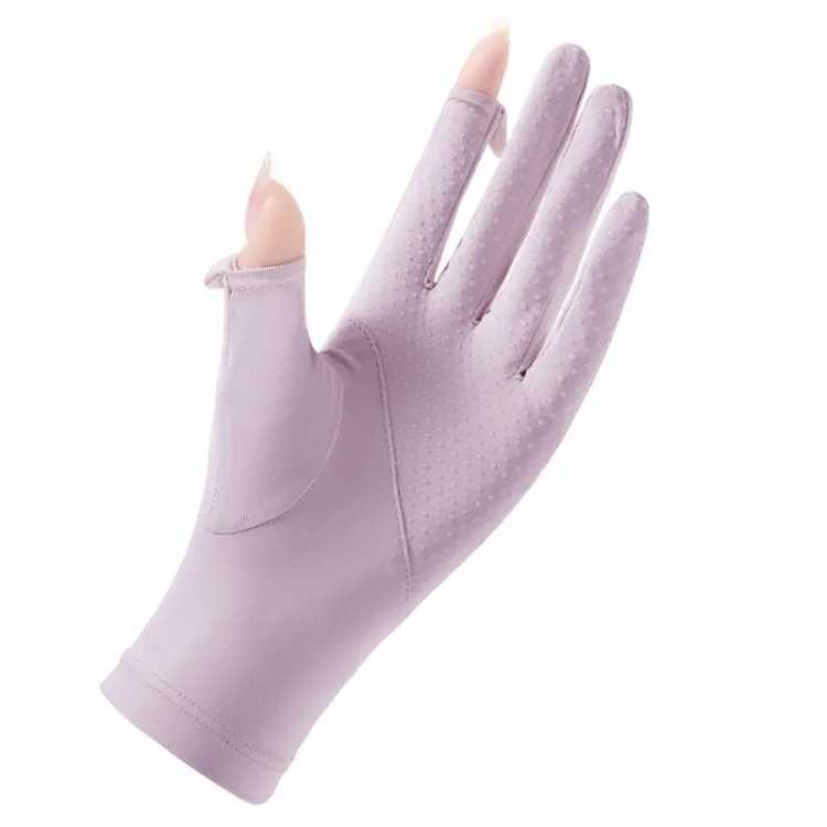 FSN02 1pair UV Resistant Ice Silk Breathable Cool Non-Slip Cycling Driving Thin Gloves Free Code(Purple Pink)