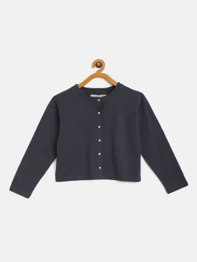 Girls Navy Terry Front Button Boxy Top - Lyush Kids