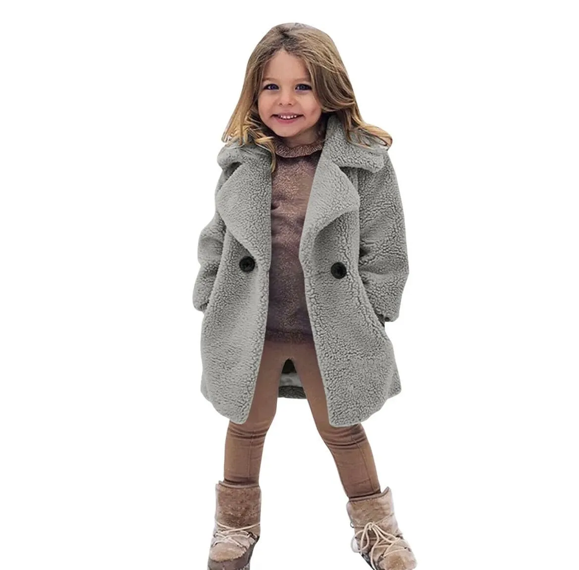 Girls Sherpa Coat - Grey