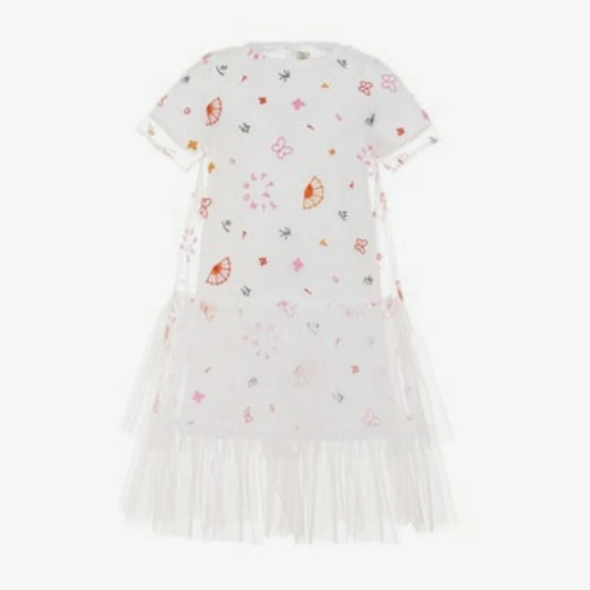 Girls White Tulle Overlay Dress