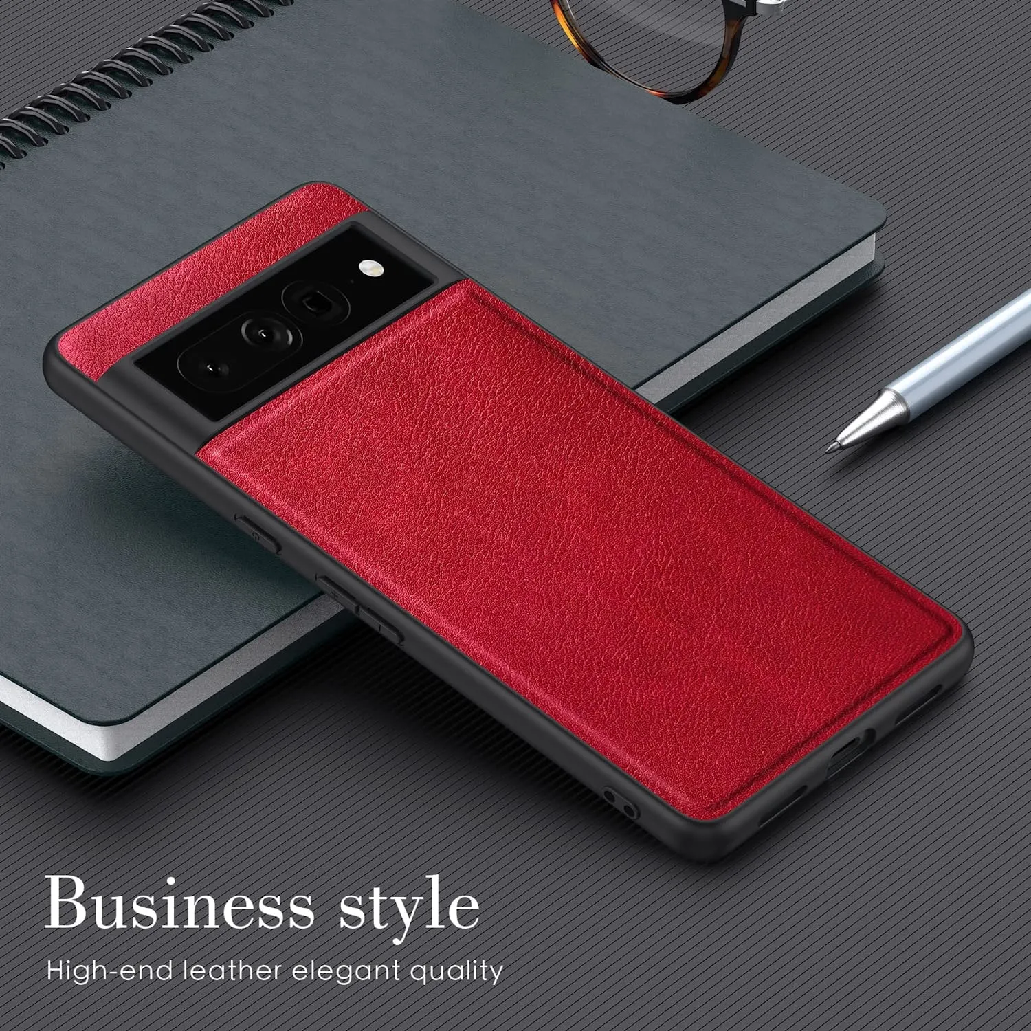 Google Pixel 7 Pro 5G Case, Premium Leather Soft Cover (6.7") Red