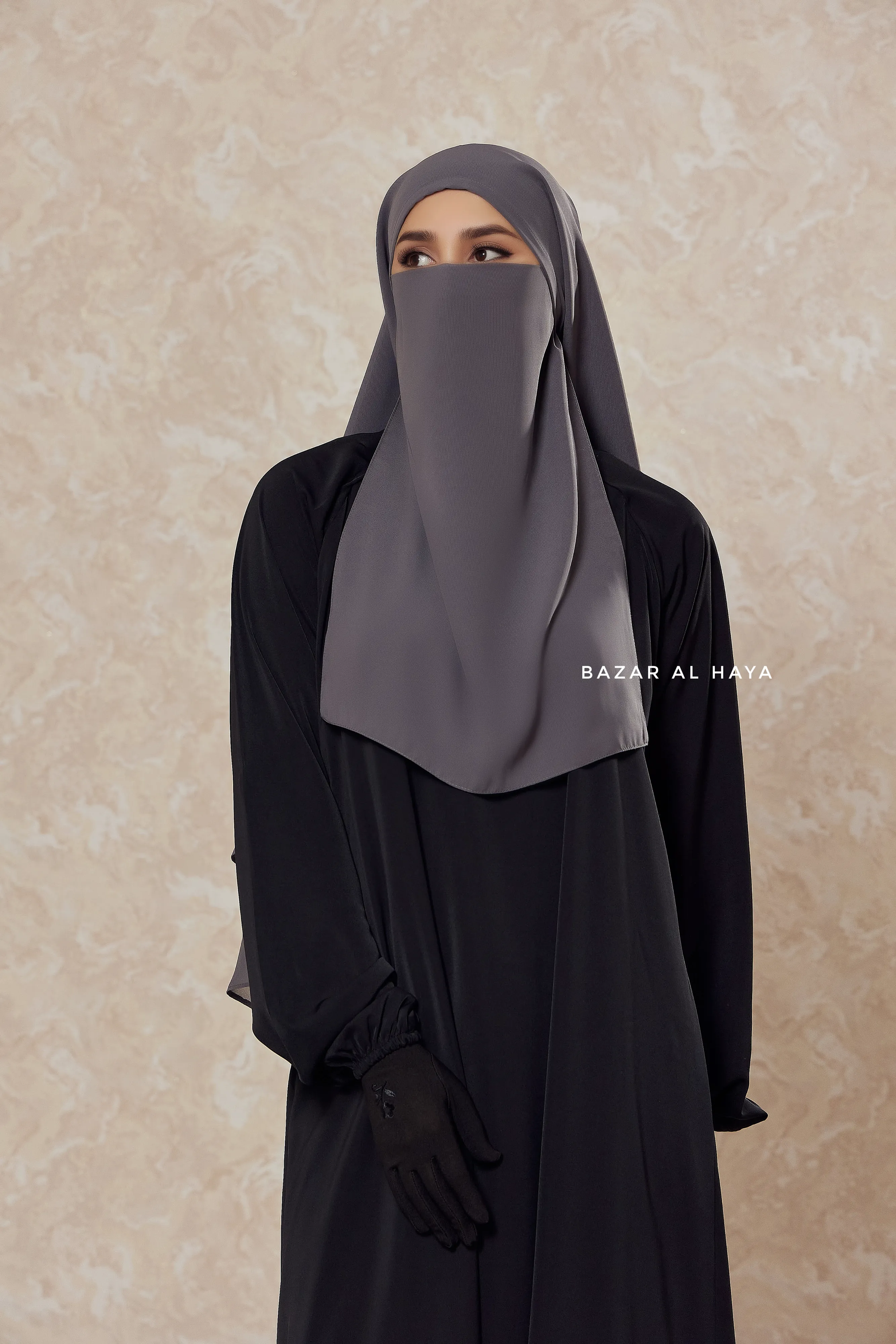 Grey Single Half Niqab - Super Breathable Veil