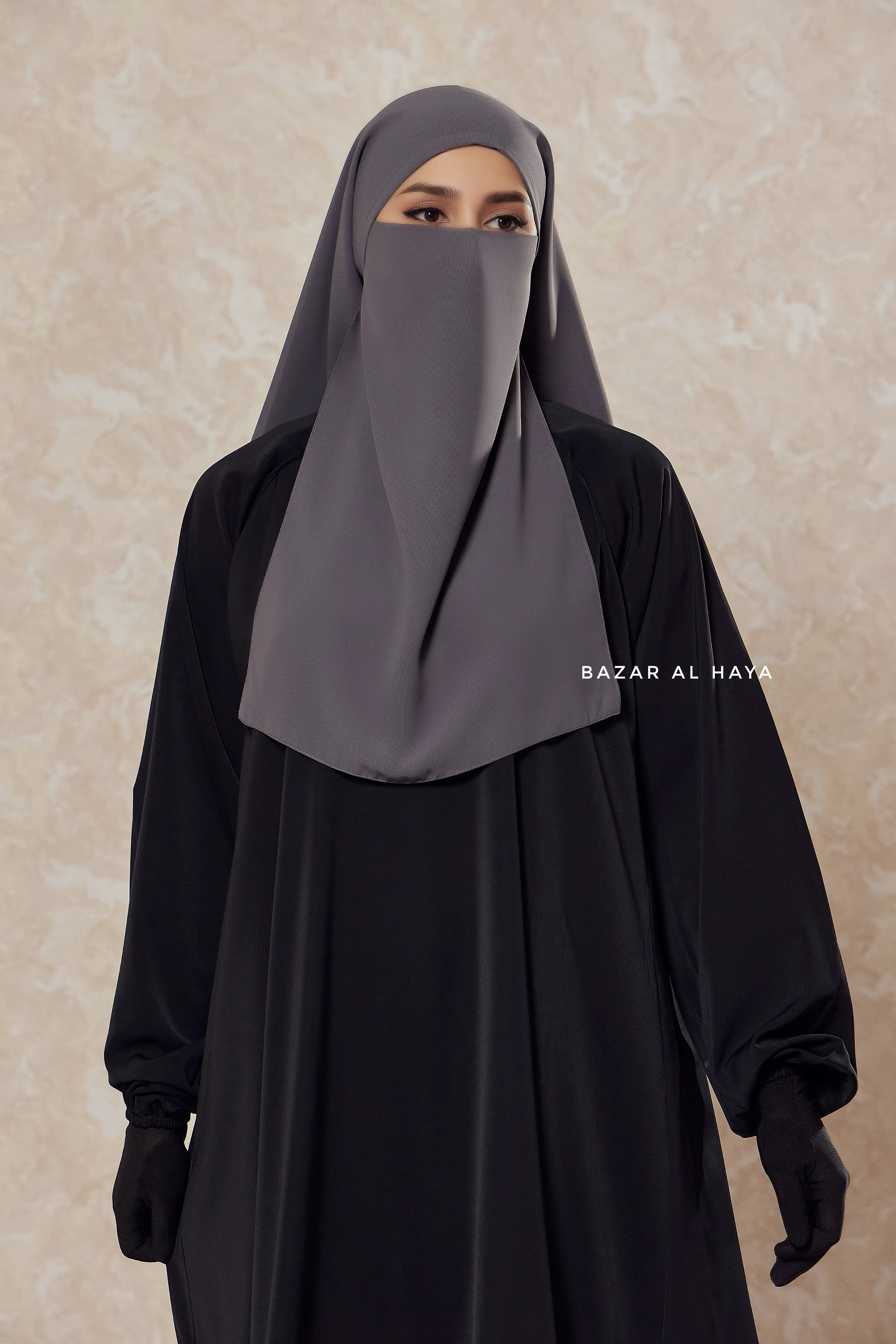 Grey Single Half Niqab - Super Breathable Veil