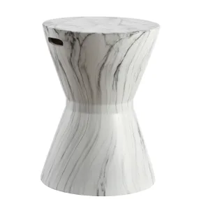 Groovy Drum 17.3" White Marble Finish Ceramic Garden Stool