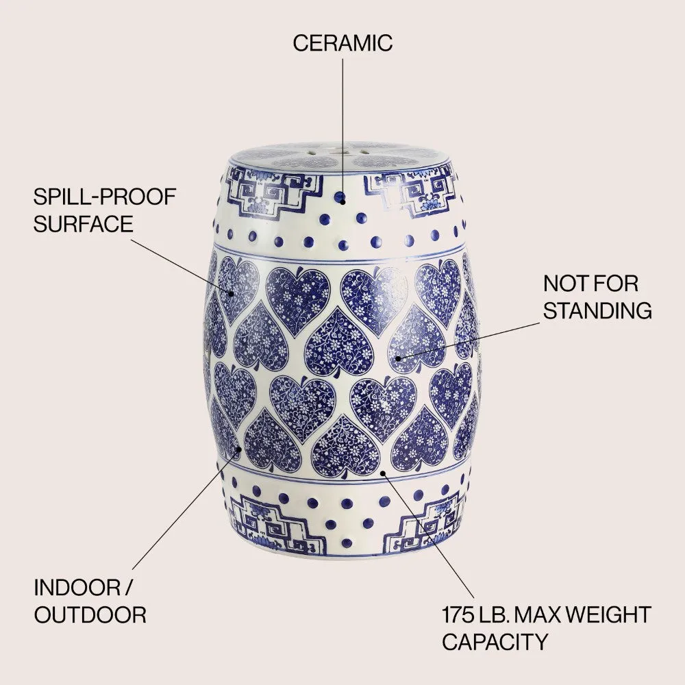 Happyy Hearts 17.8" Chinoiserie Ceramic Drum Garden Stool