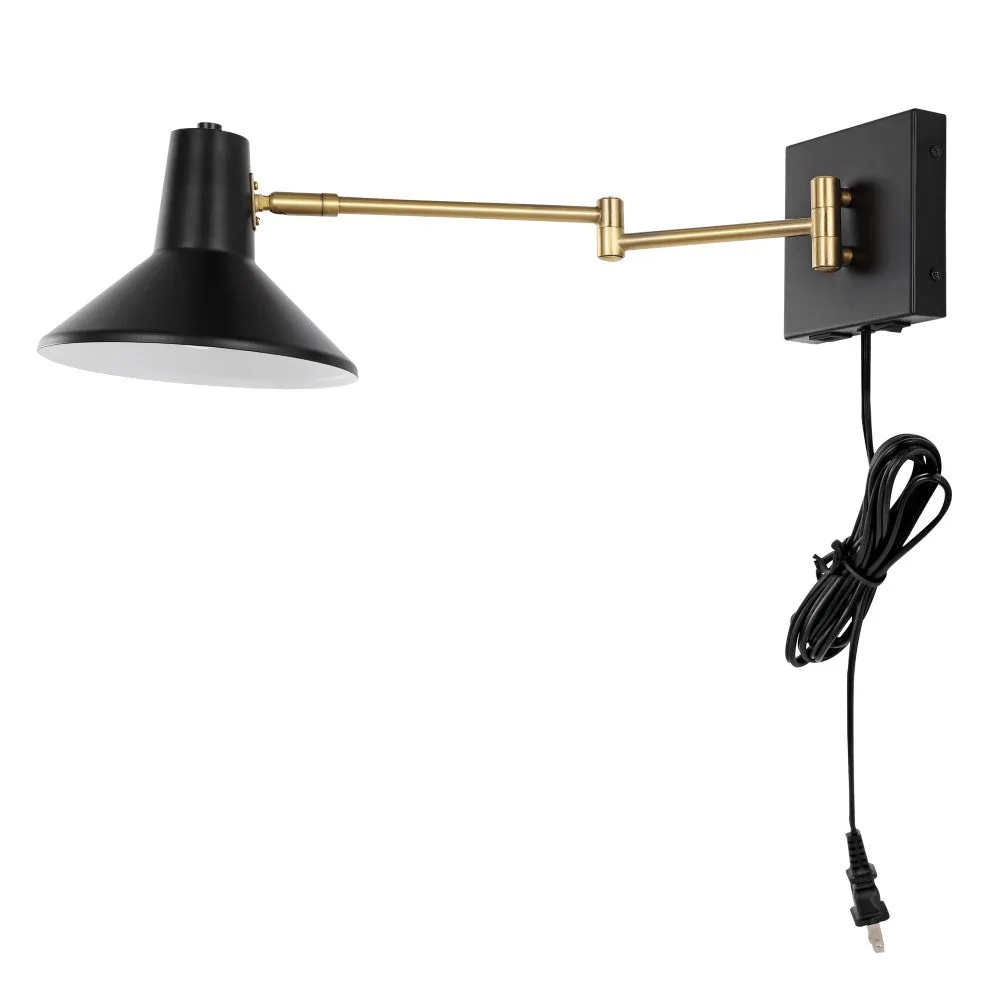 Hayes 16" Swing Arm Modern Midcentury Iron USB Charging Port LED Sconce