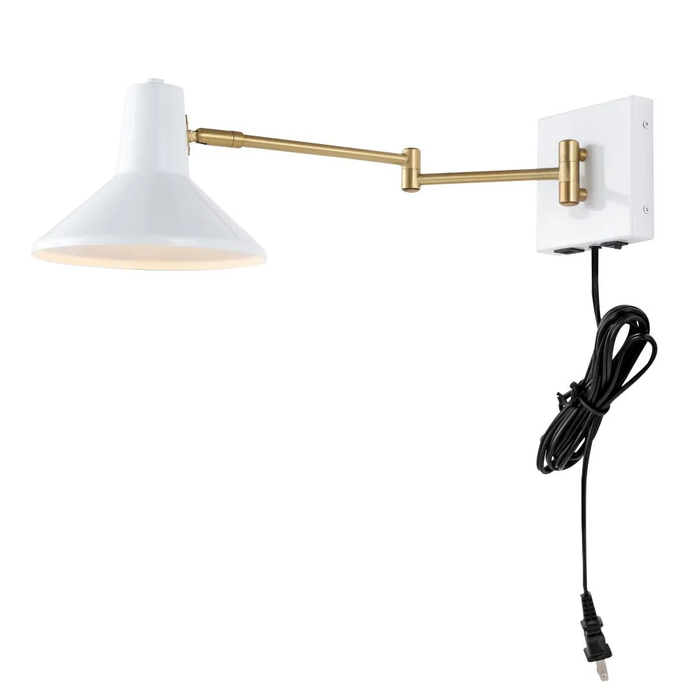 Hayes 16" Swing Arm Modern Midcentury Iron USB Charging Port LED Sconce