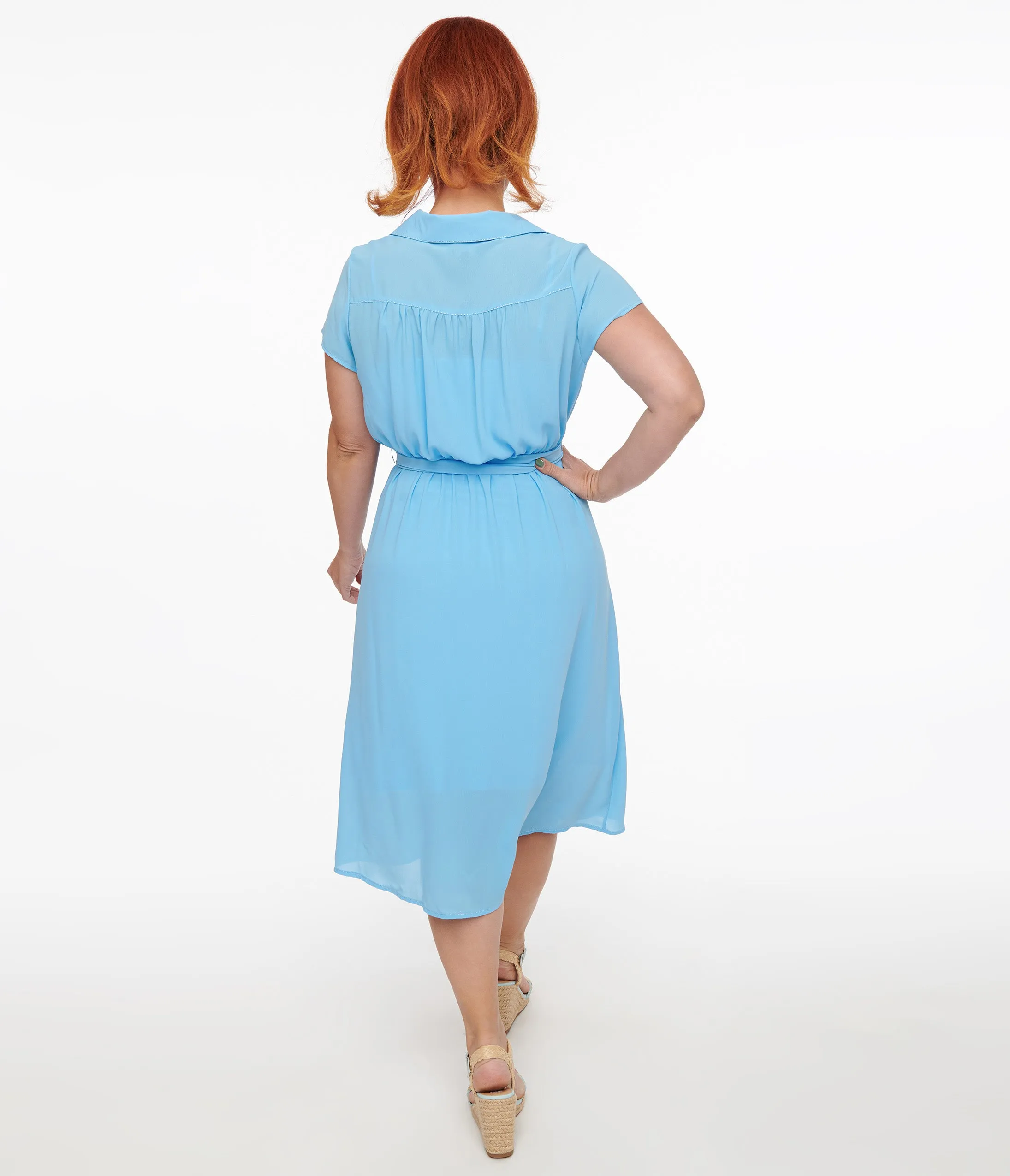 Hell Bunny 1930s Baby Blue Chiffon Midi Pearl Dress