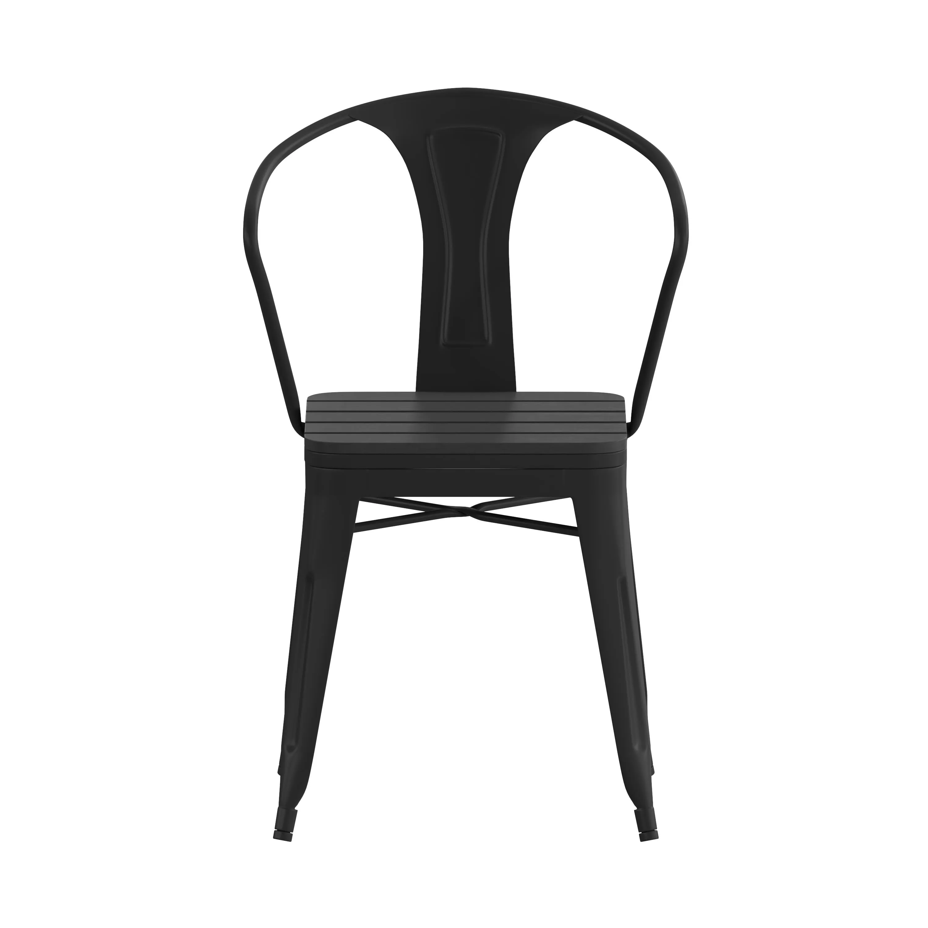 Helvey Commercial Indoor/Outdoor Stacking Arm Chair with Vertical Slat Back and Poly Resin Slatted Seat