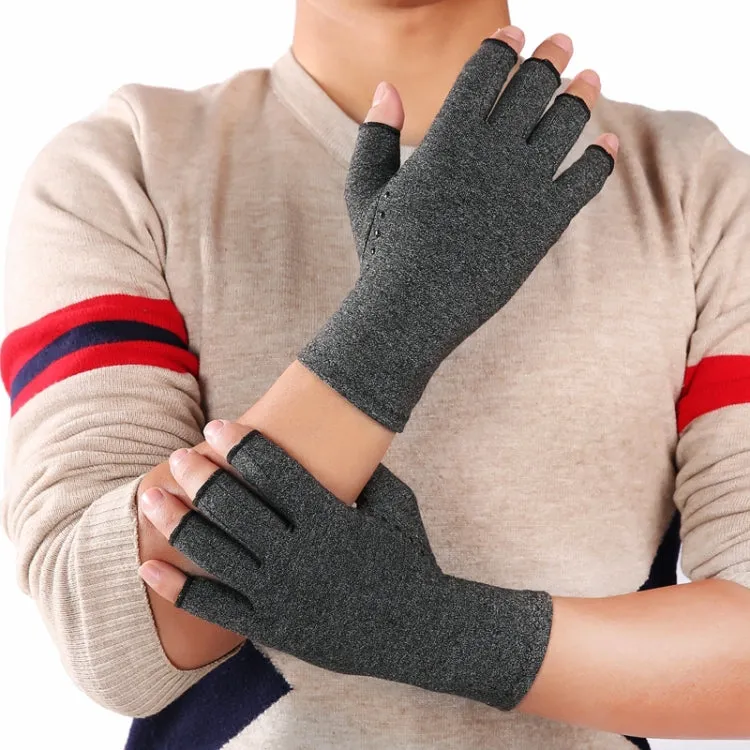 Hemp Gray Dispensing A Pair Sports Breathable Health Care Half Finger Gloves Rehabilitation Training Arthritis Pressure Gloves, Size:S