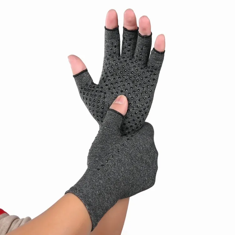 Hemp Gray Dispensing A Pair Sports Breathable Health Care Half Finger Gloves Rehabilitation Training Arthritis Pressure Gloves, Size:S