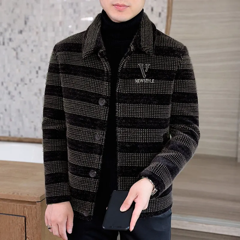 High Quality Stripe Woolen Jackets Men Thicken Warm Casual Business Short Trench Coat Slim Fit Social Streetwear Overcoat M-4XL