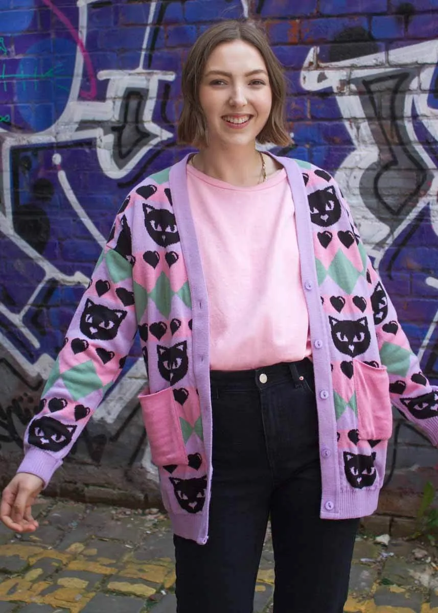 Home of Rainbows - Pastel Kitty Knit Cardigan