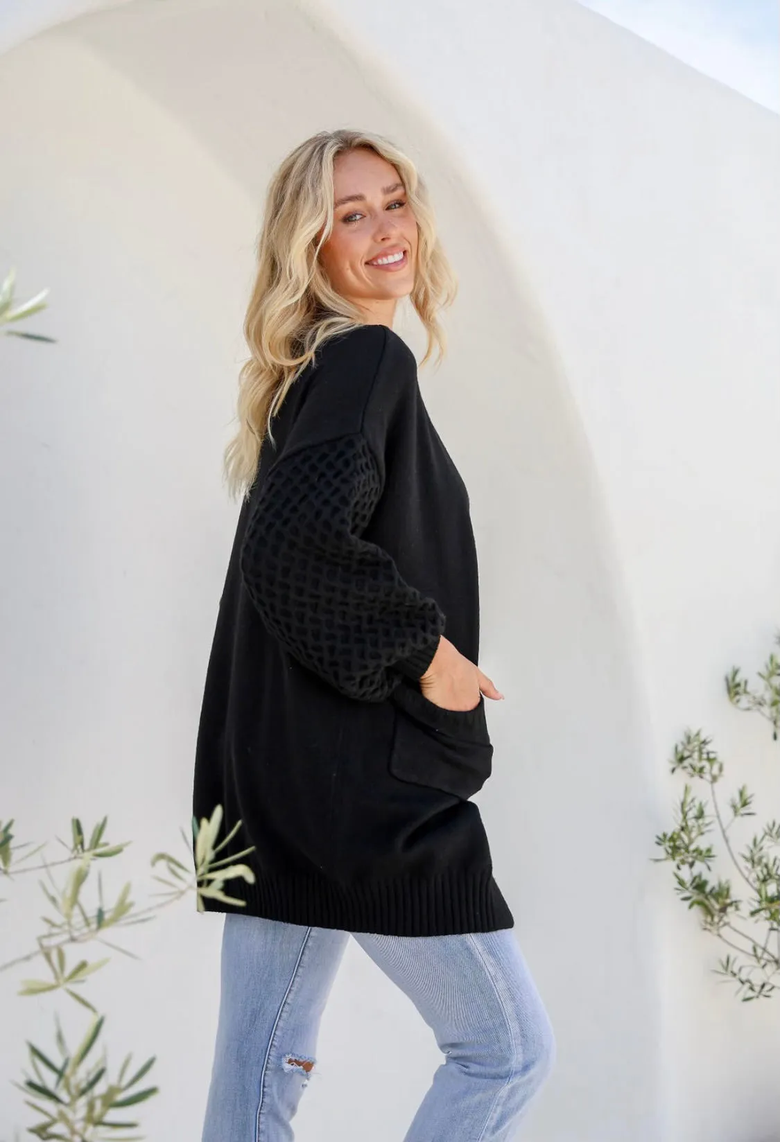 Honeycomb Cardi in Black