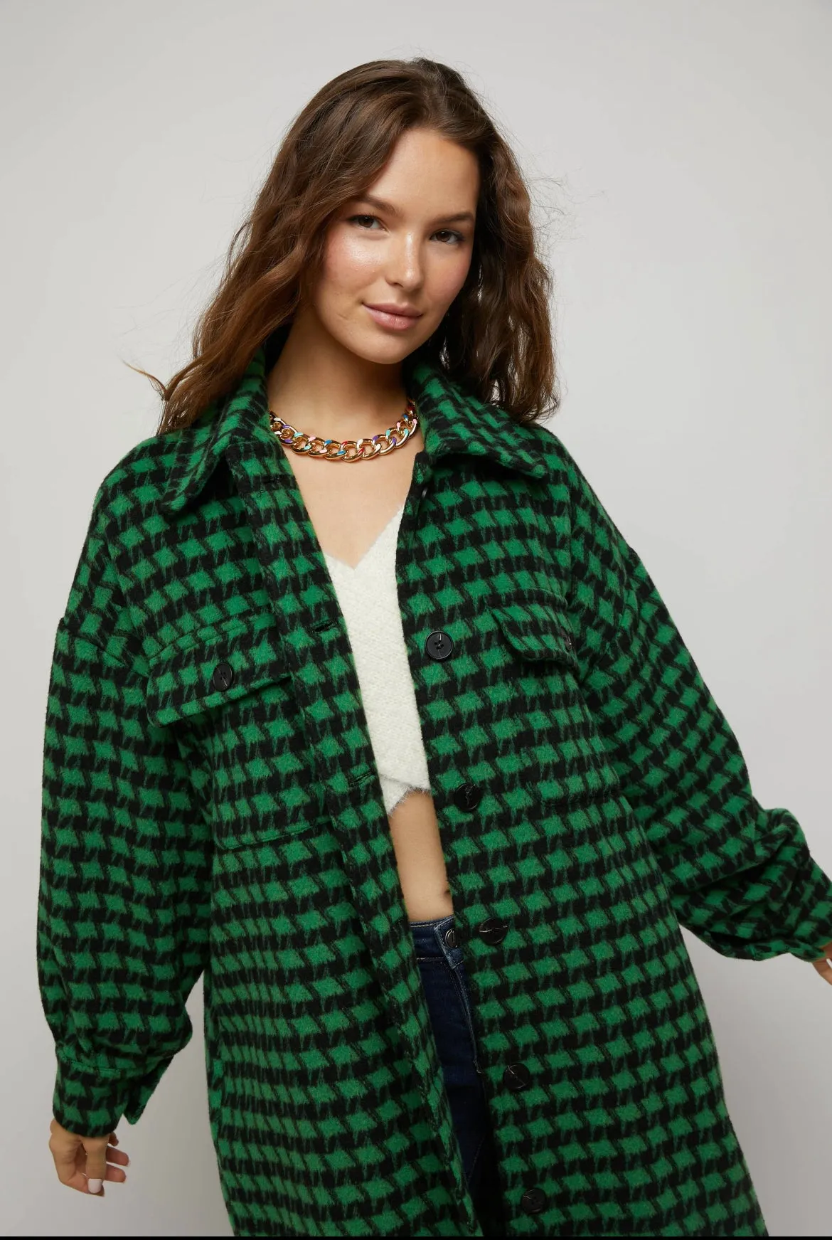 Houndstooth Button Down Me Jacket Women