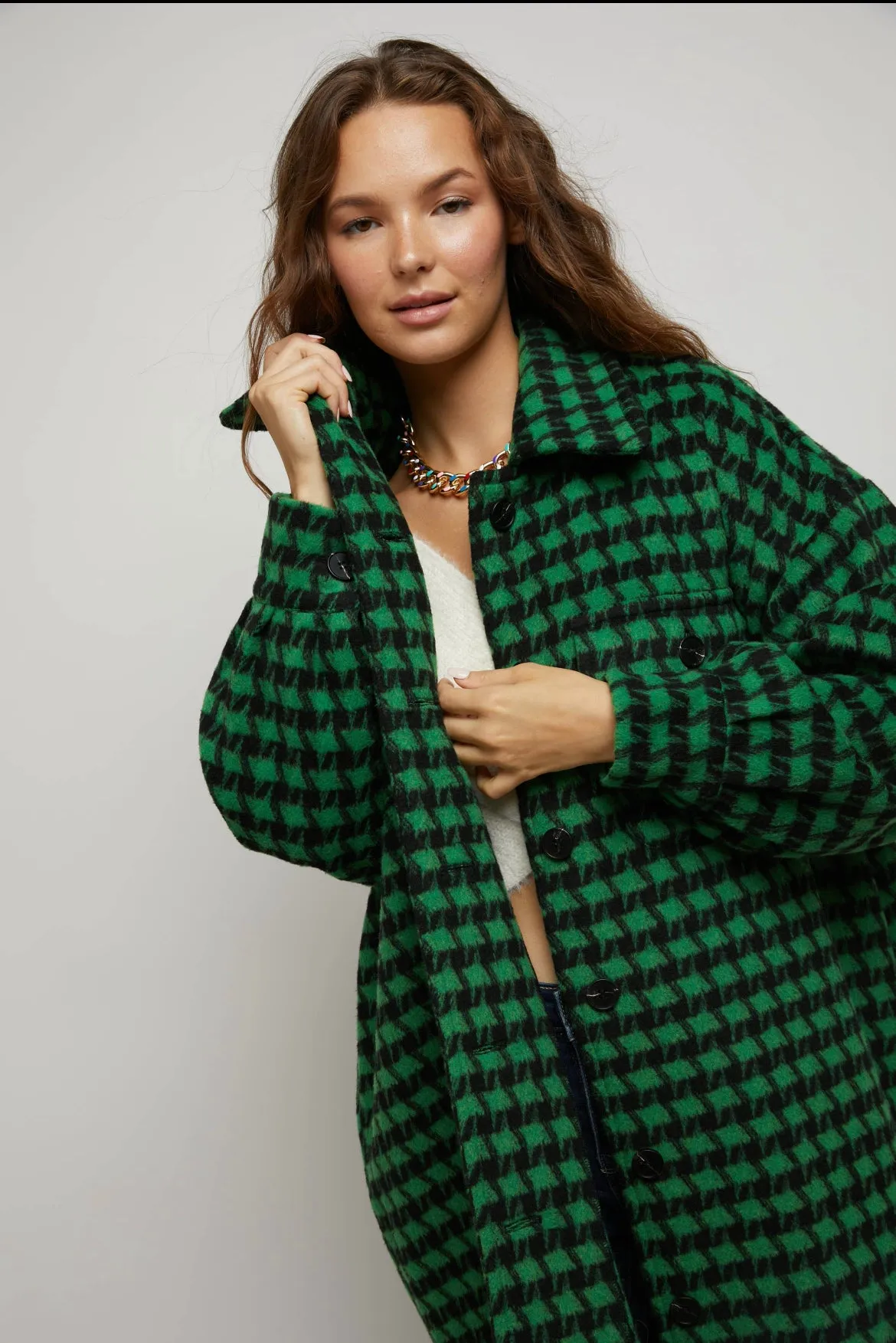 Houndstooth Button Down Me Jacket Women