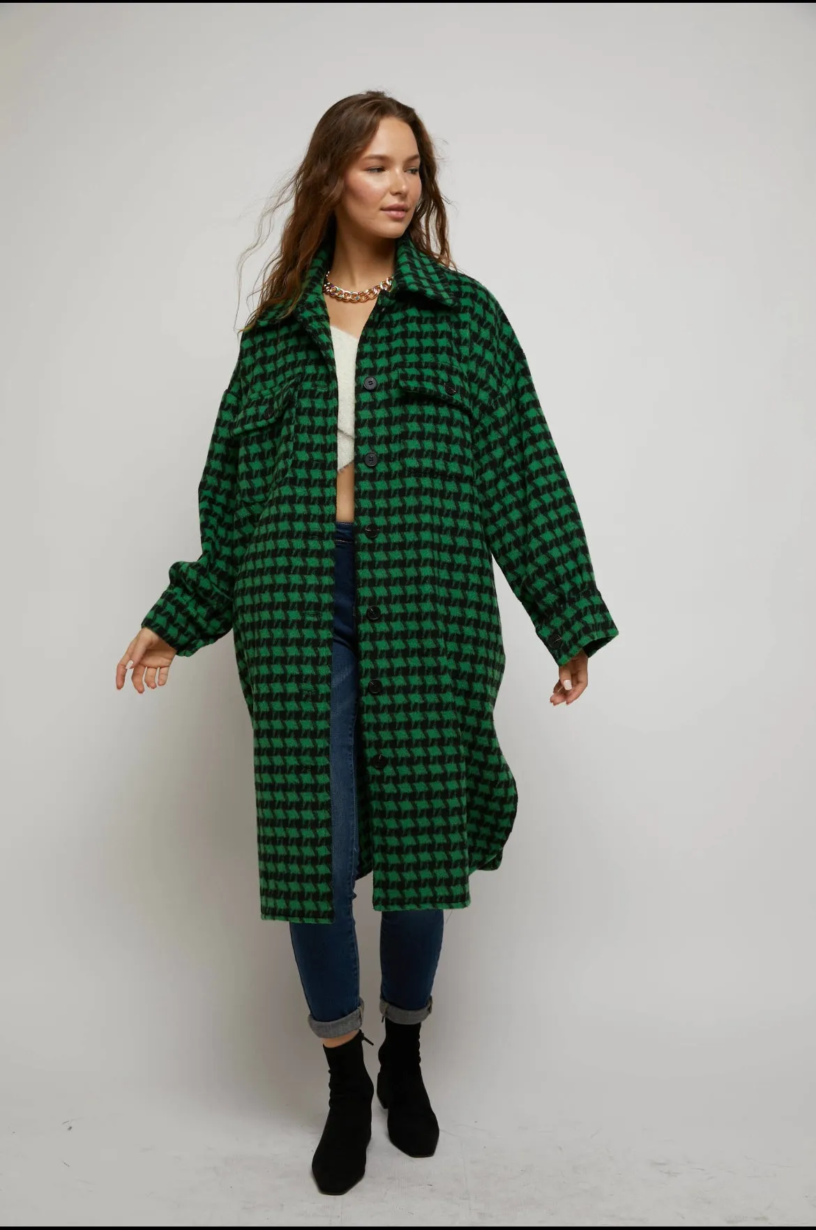 Houndstooth Button Down Me Jacket Women