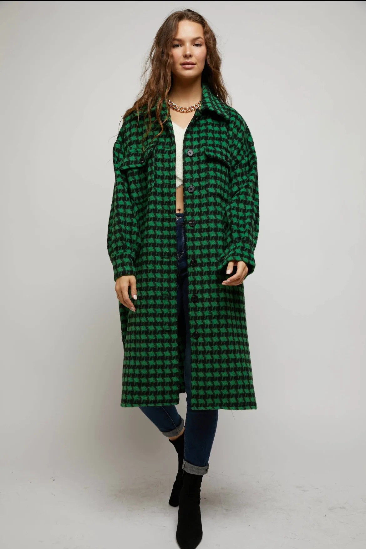 Houndstooth Button Down Me Jacket Women