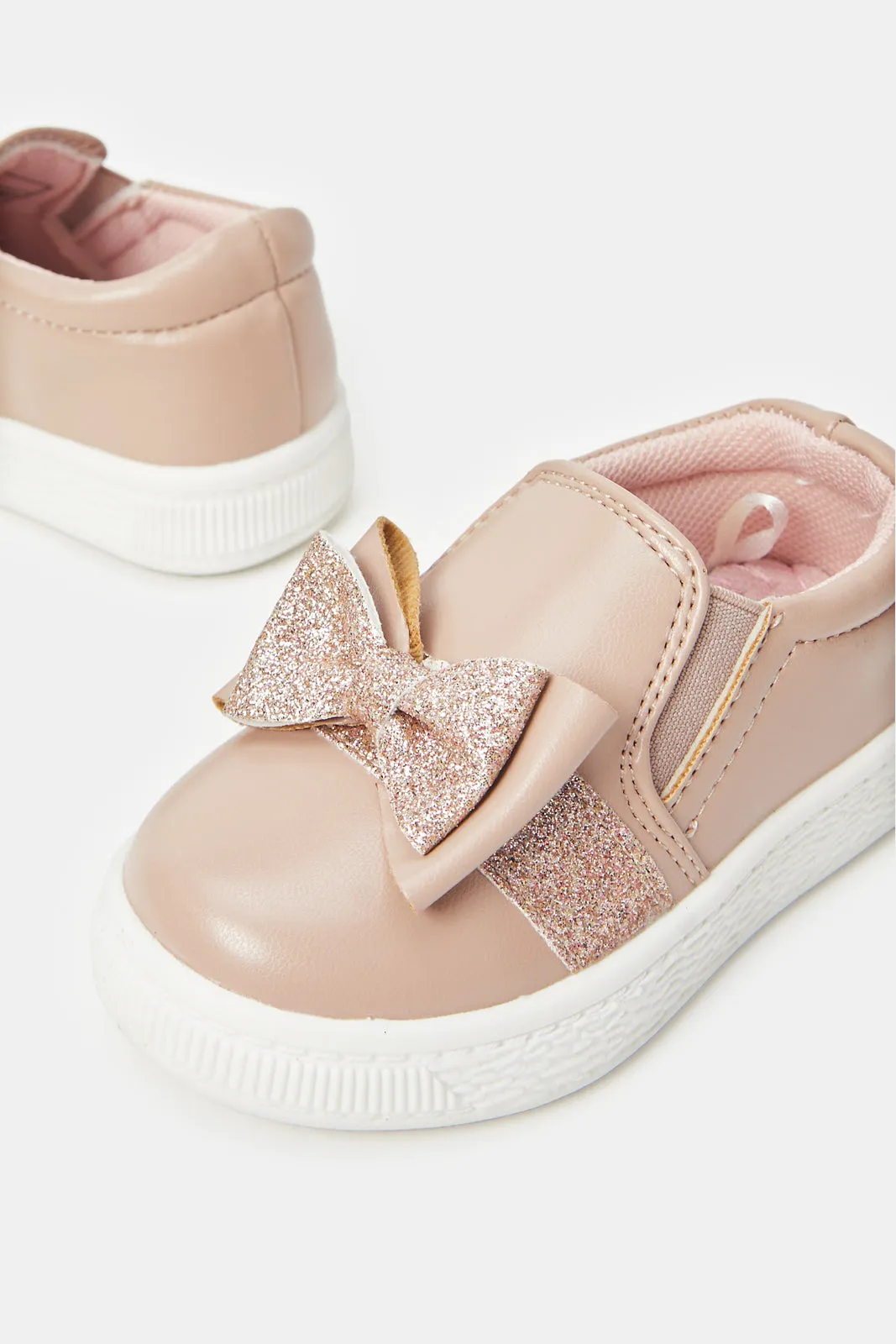 Infant Girls Cream Bow Slip-On Shoes