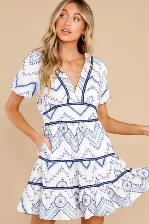 Iris Blue Multi Embroidered Bubble Sleeve Dress