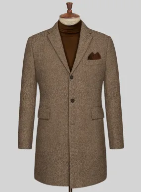 Irish Brown Herringbone Tweed Overcoat