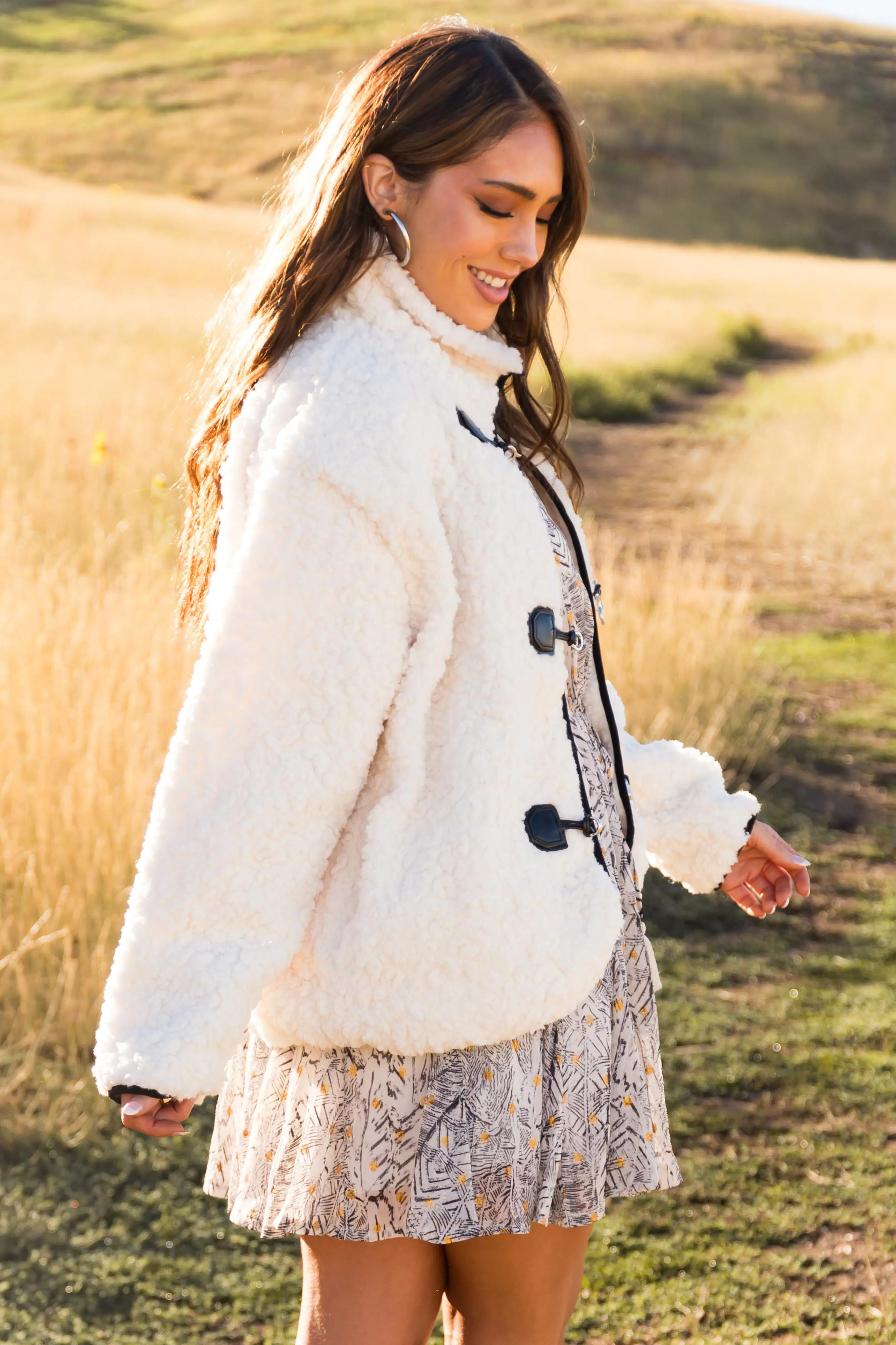 Ivory Toggle Clasp Sherpa Jacket