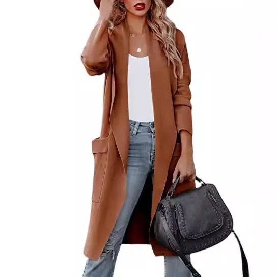 Joskaa business casual outfits for women Autumn and Winter 2024 Women's New Casual Long Solid Color Warm Overcoat Jacket