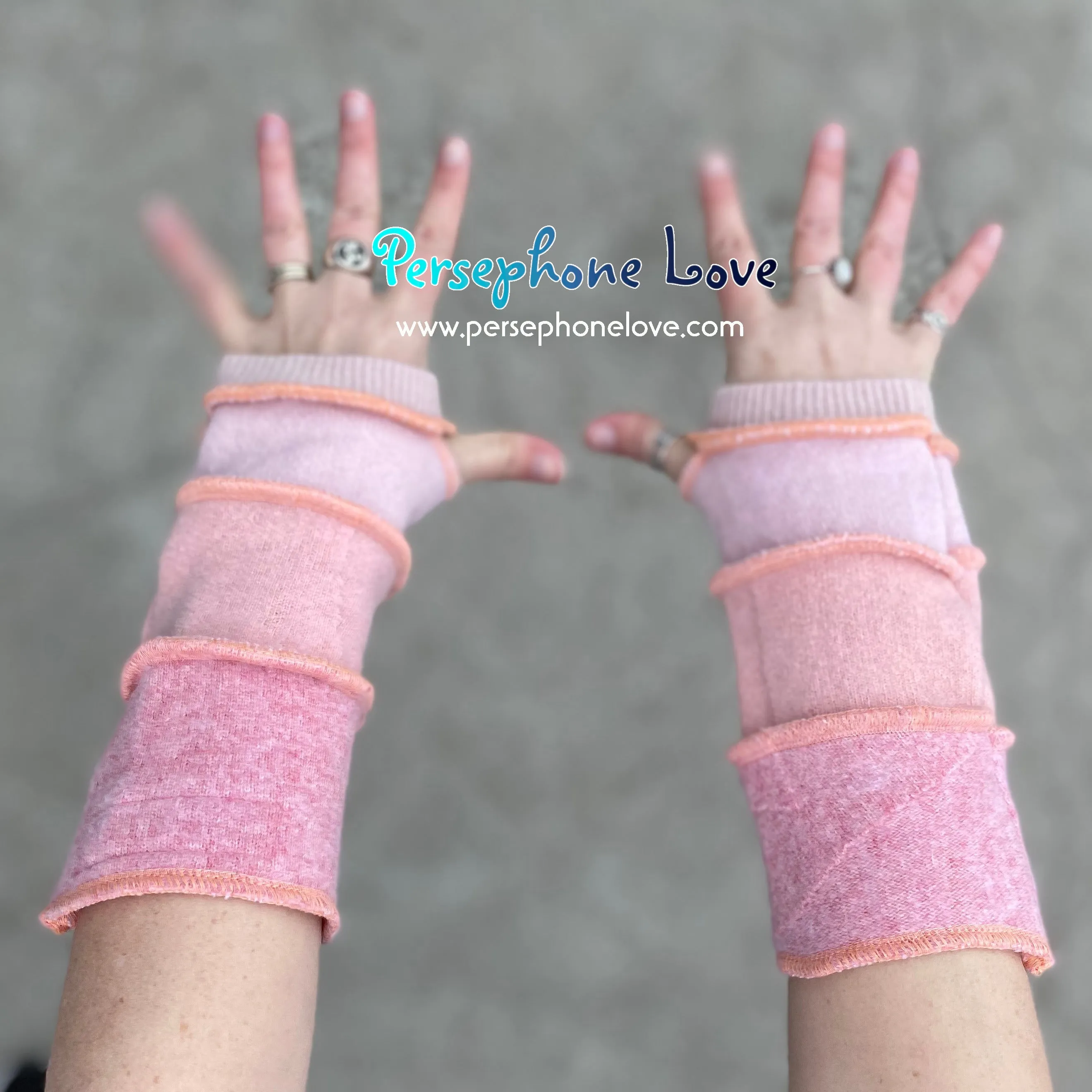 Katwise inspired needle-felted pink 100% cashmere upcycled sweater arm warmers-1380