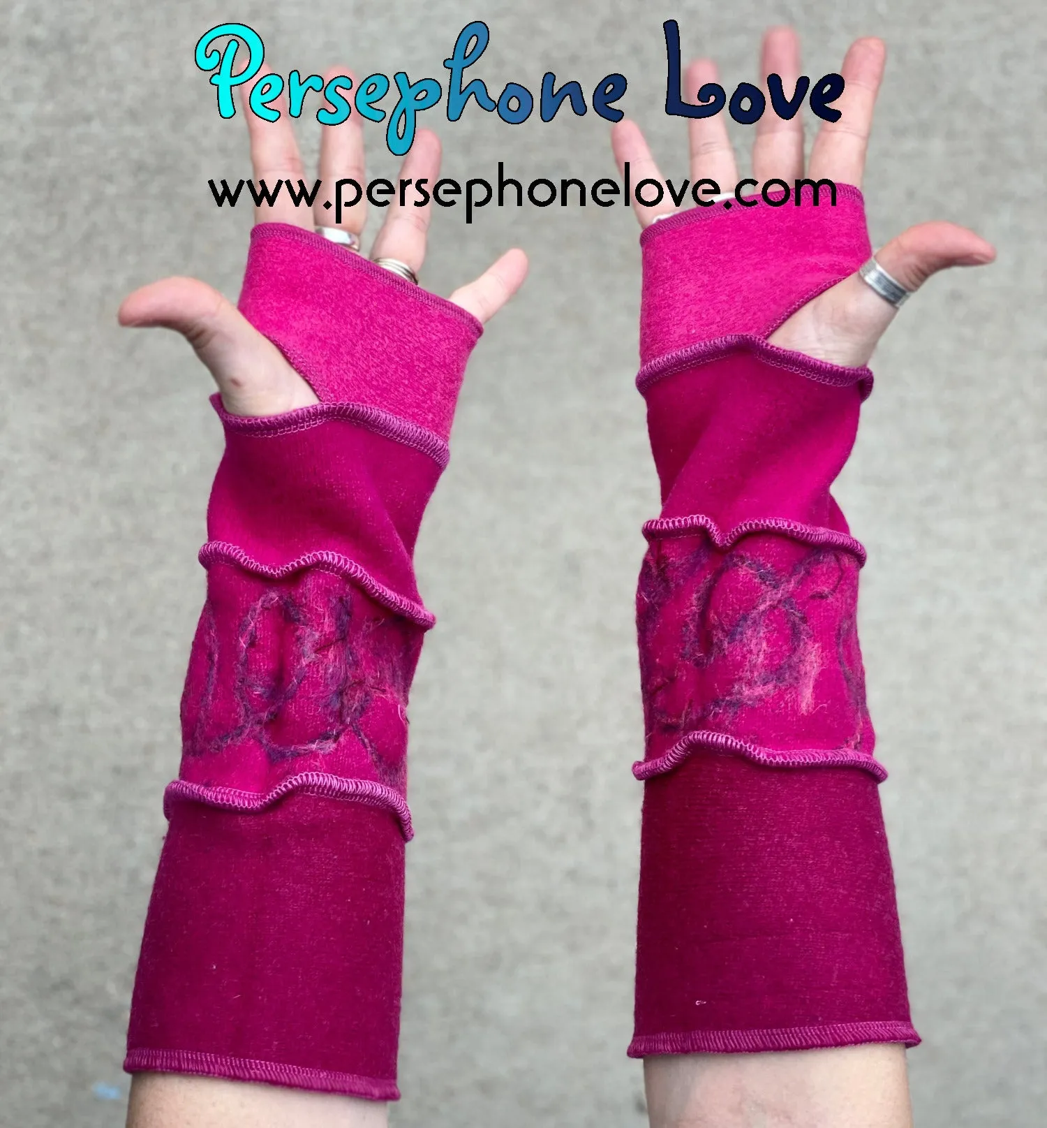 Katwise inspired needle-felted pink 100% cashmere upcycled sweater arm warmers-1401