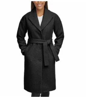 Kenneth Cole Womens Black Boucle Textured Wrap Coat