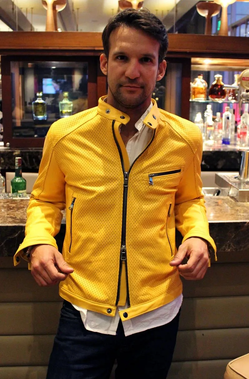 LAMAR Leather Jacket - Perforated - Yellow -