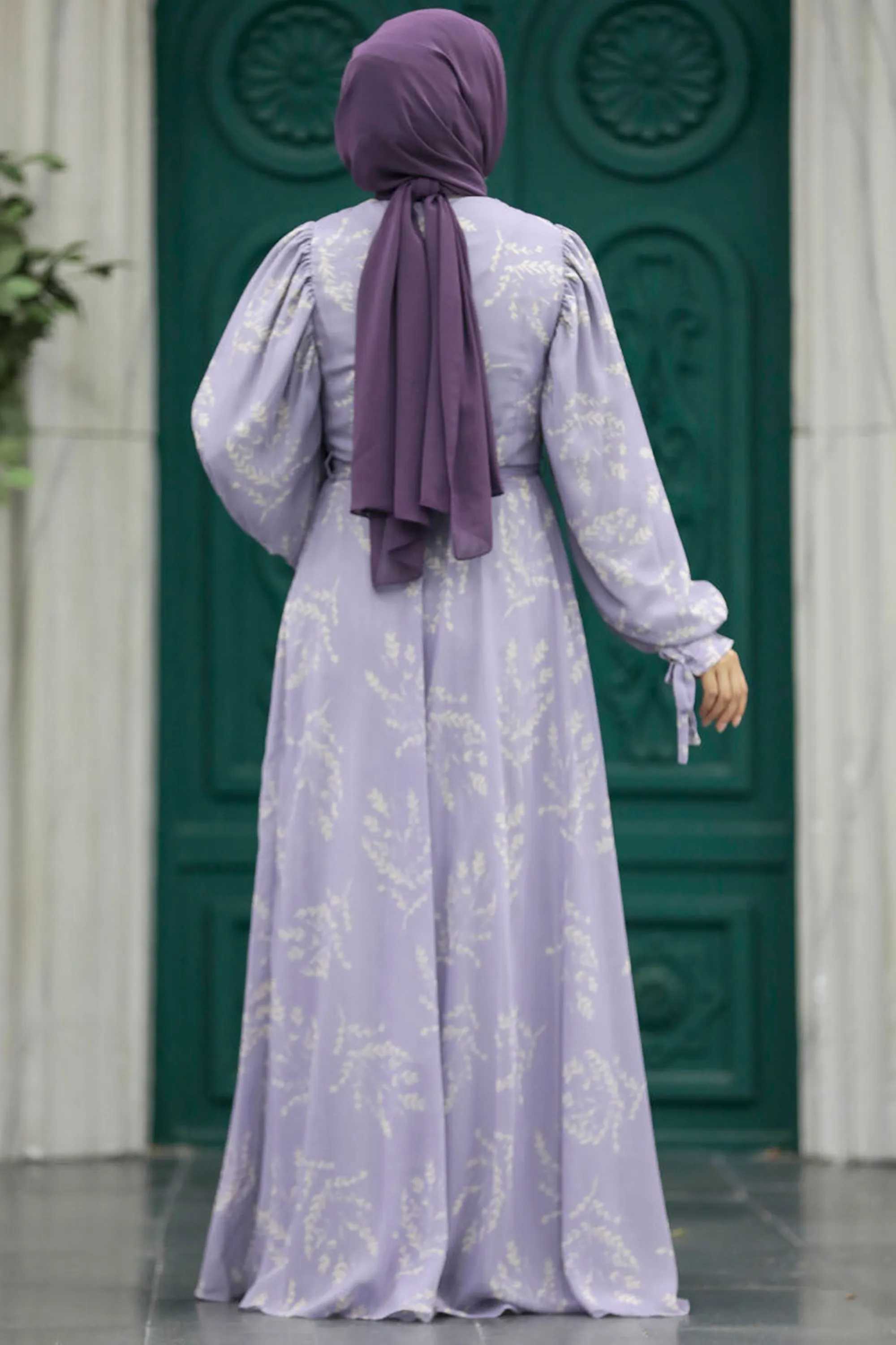 Lavender Floral Chiffon Long Sleeve Maxi Dress