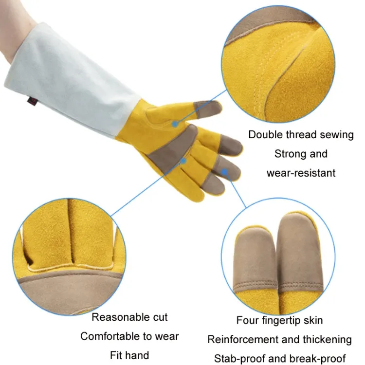 Leather Extended Thick Gardening Gloves Welder Work Gloves, Specification: Gold White M