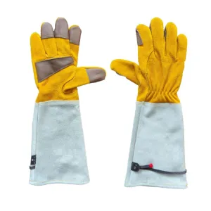 Leather Extended Thick Gardening Gloves Welder Work Gloves, Specification: Gold White M