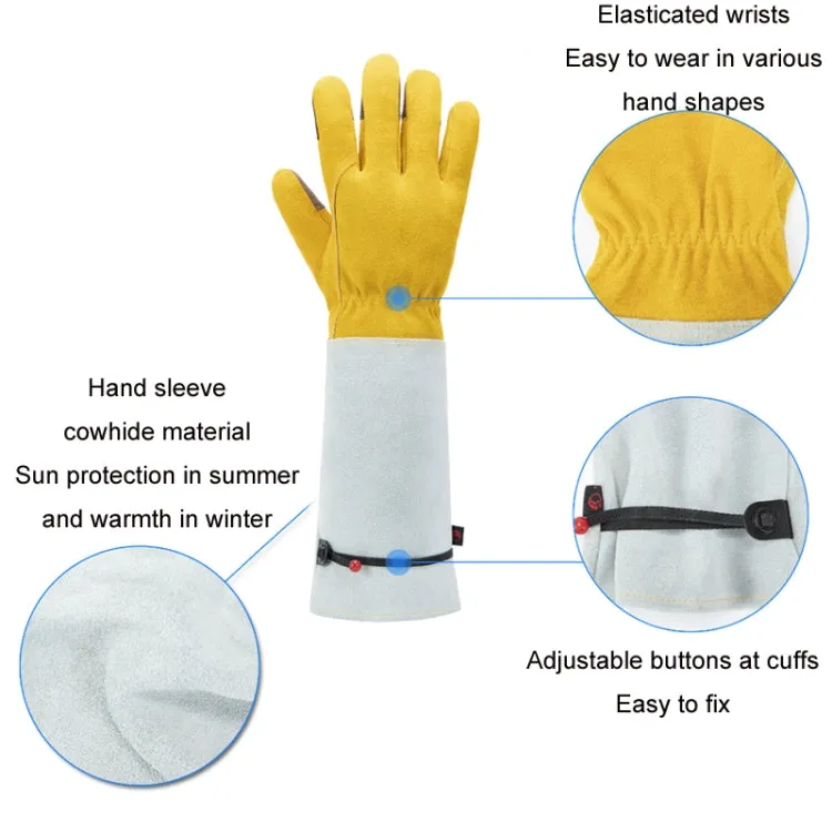 Leather Extended Thick Gardening Gloves Welder Work Gloves, Specification: Gold White M