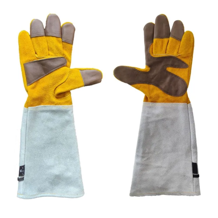 Leather Extended Thick Gardening Gloves Welder Work Gloves, Specification: Gold White M