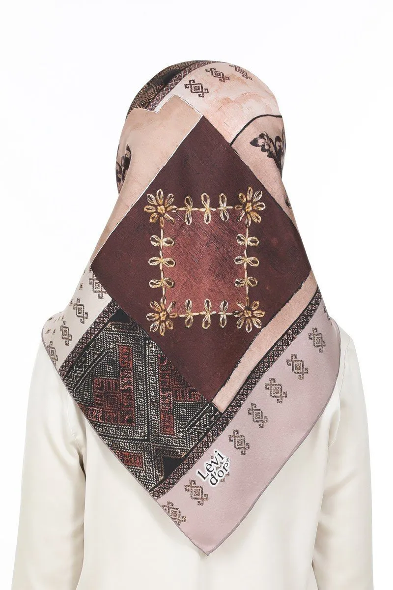 Levidor Cocoa Beautiful Square Silk Scarf