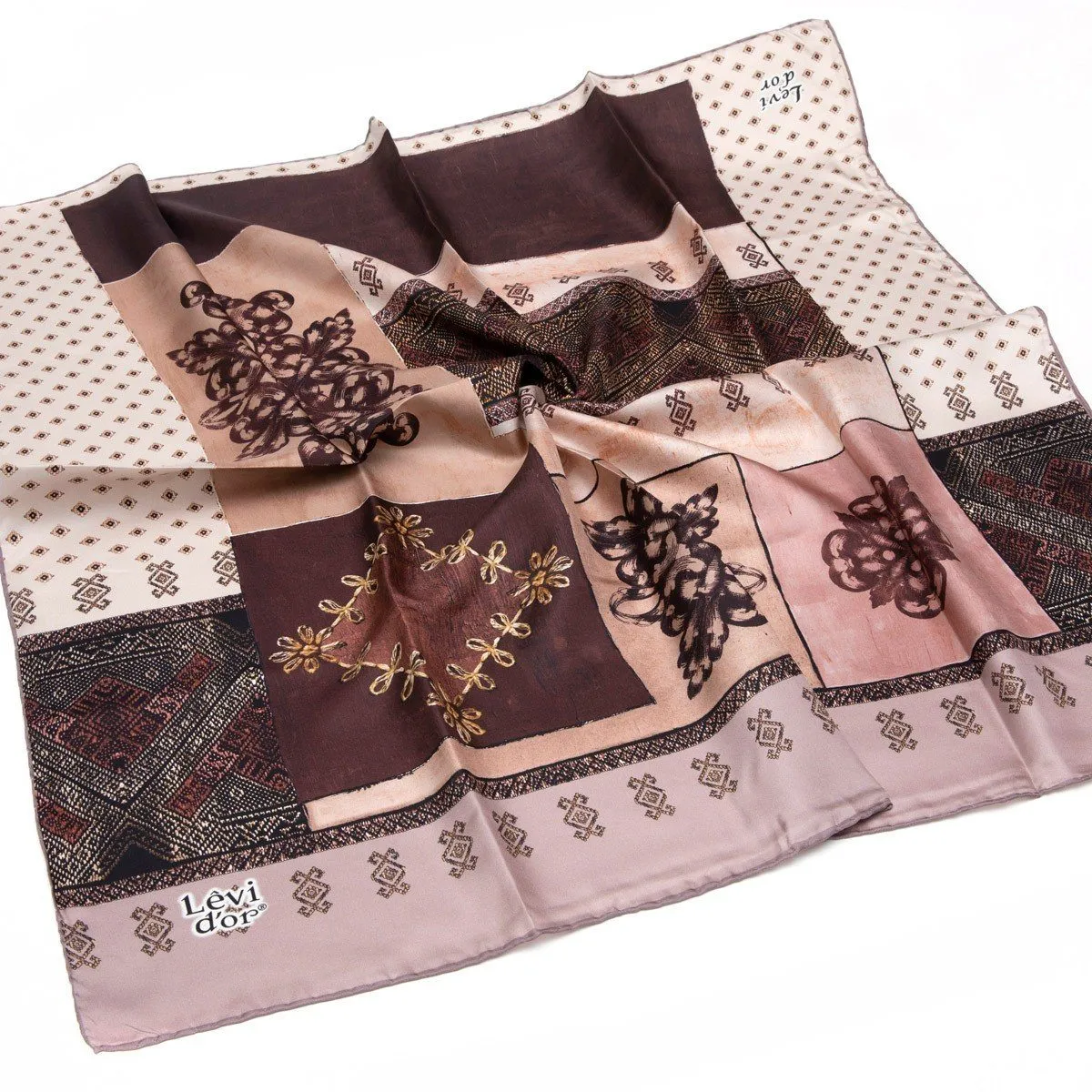 Levidor Cocoa Beautiful Square Silk Scarf